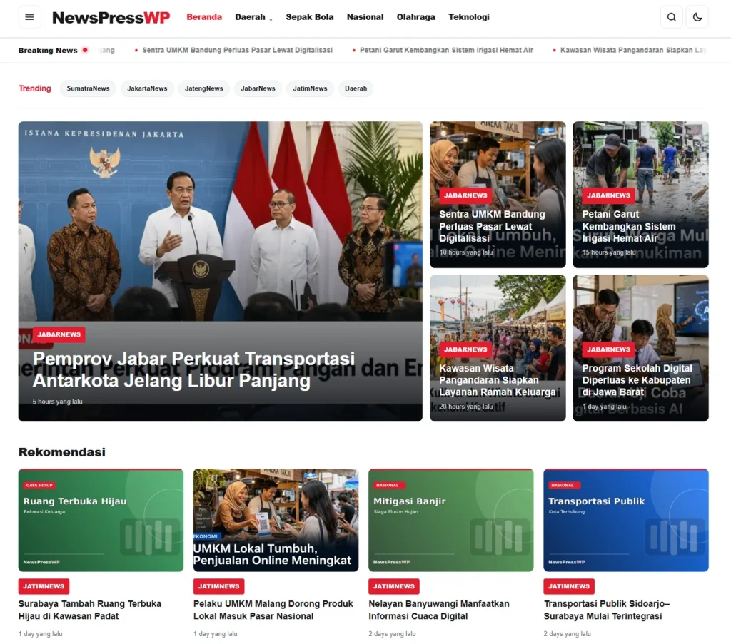 NewsPressWP - Tampilan Homepage